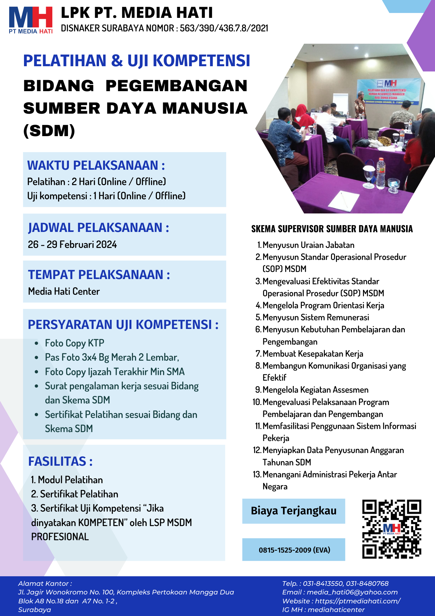 Info Pelatihan dan Uji Kompetensi Tanggal 26 - 29 Februari 2024.